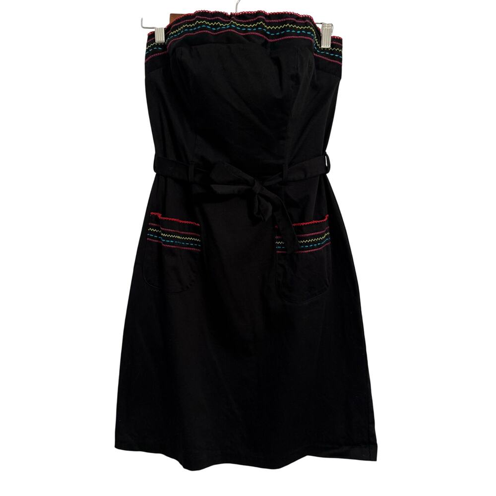 Mica Women's 10 Festive Rainbow Embroidered Strapless Belted Pencil Mini Dress